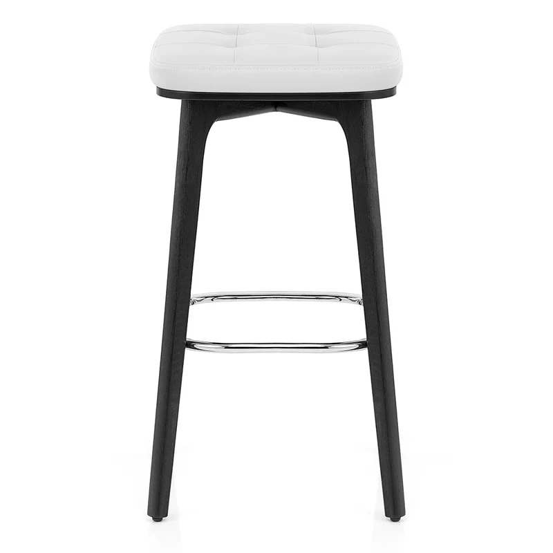 Tabouret Faux Cuir Bois Noir - Malmo Blanc