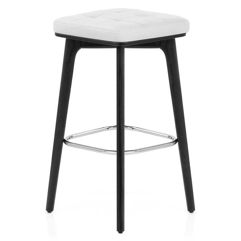Tabouret Faux Cuir Bois Noir - Malmo Blanc