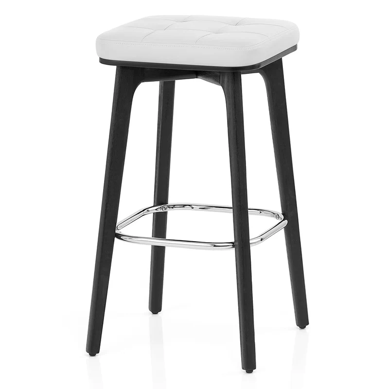 Tabouret Faux Cuir Bois Noir - Malmo Blanc