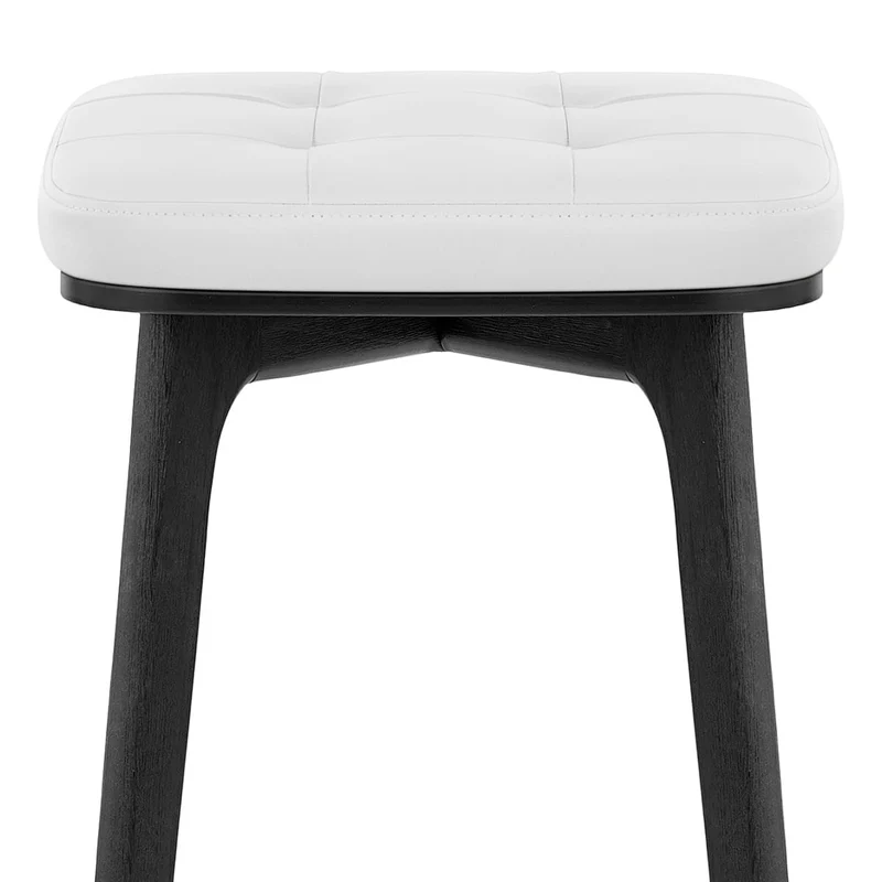 Tabouret Faux Cuir Bois Noir - Malmo Blanc