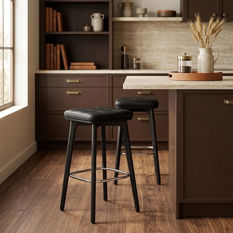 Tabouret Faux Cuir Bois Noir - Malmo Noir