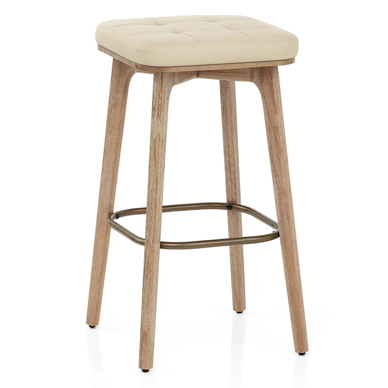 Tabouret Faux Cuir Bois - Malmo Crème