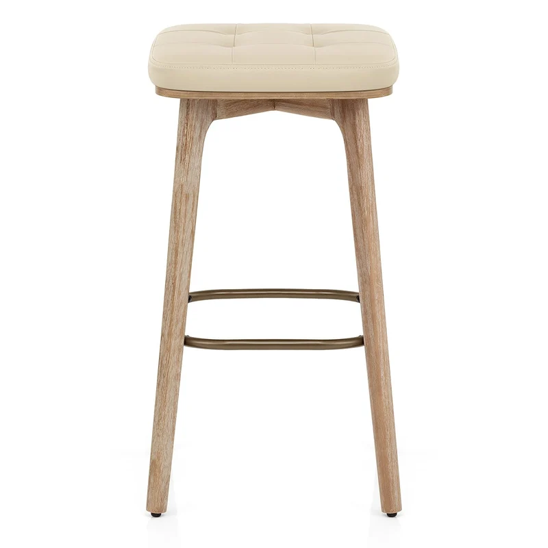 Tabouret Faux Cuir Bois - Malmo Crème