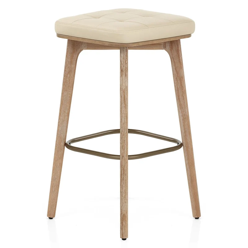 Tabouret Faux Cuir Bois - Malmo Crème