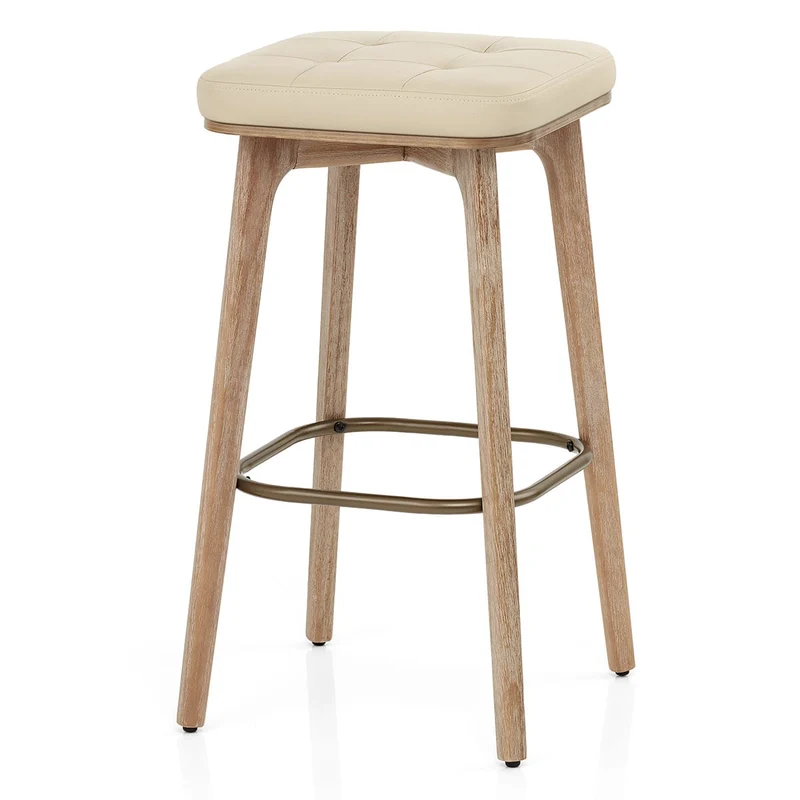 Tabouret Faux Cuir Bois - Malmo Crème