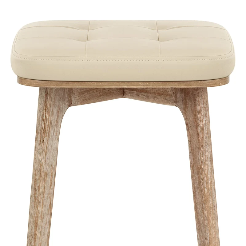Tabouret Faux Cuir Bois - Malmo Crème