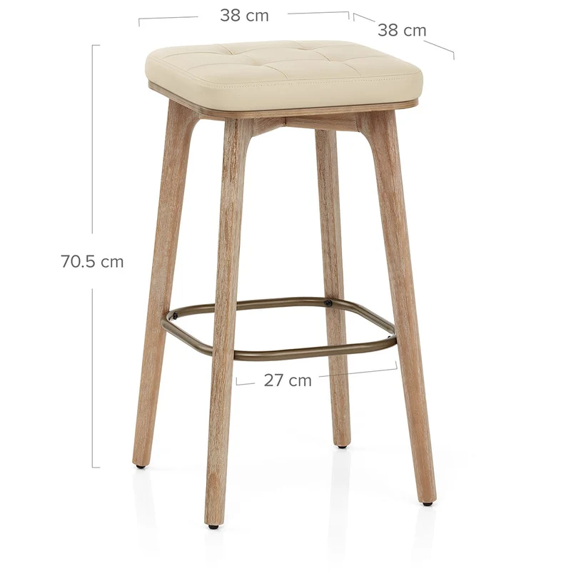 Tabouret Faux Cuir Bois - Malmo Crème