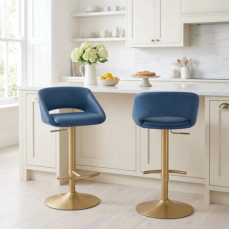 Tabouret de Bar Metal Doré - Tulsa Bleu