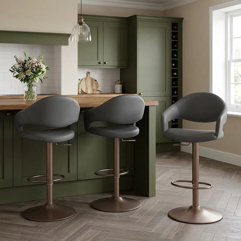 Tabouret de bar faux cuir - Washington Gris Foncé