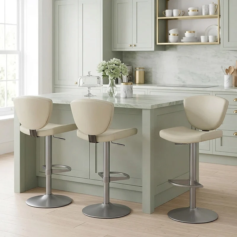 Tabouret de Bar Cuir Véritable - Pearl Taupe
