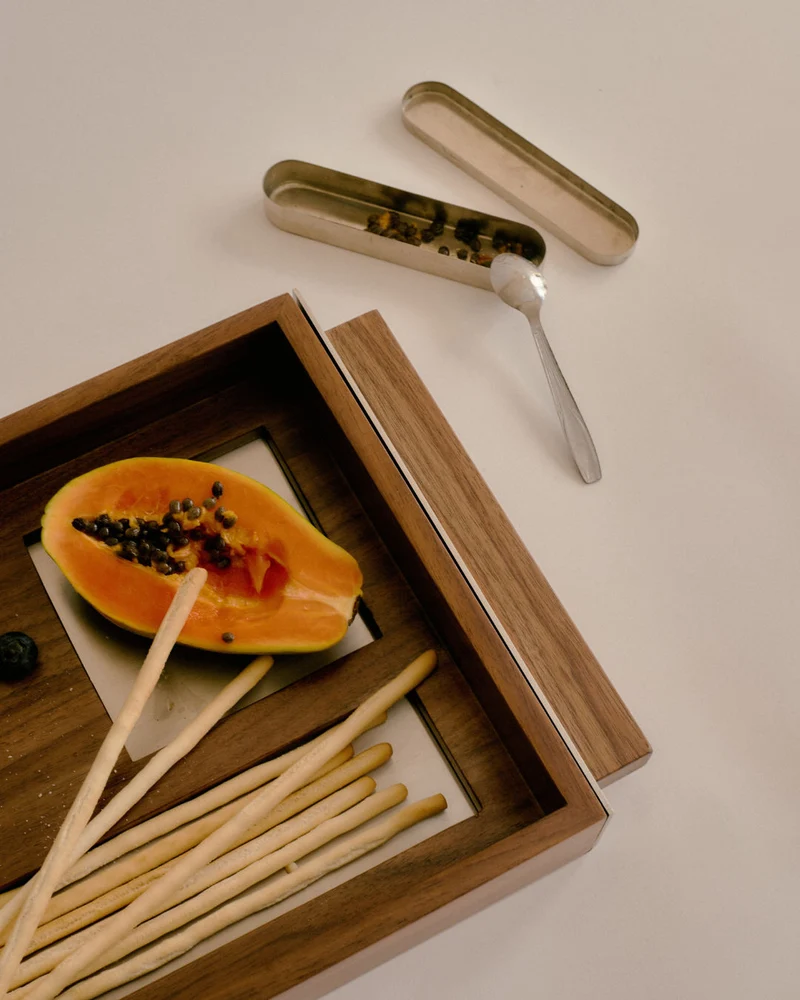 T4 TRAY Wooden Board in Walnut and Stainless Steel