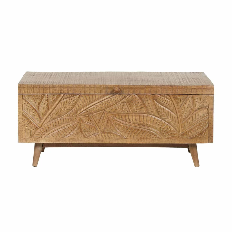Banc coffre sculpté en bois massif manguier - Floria