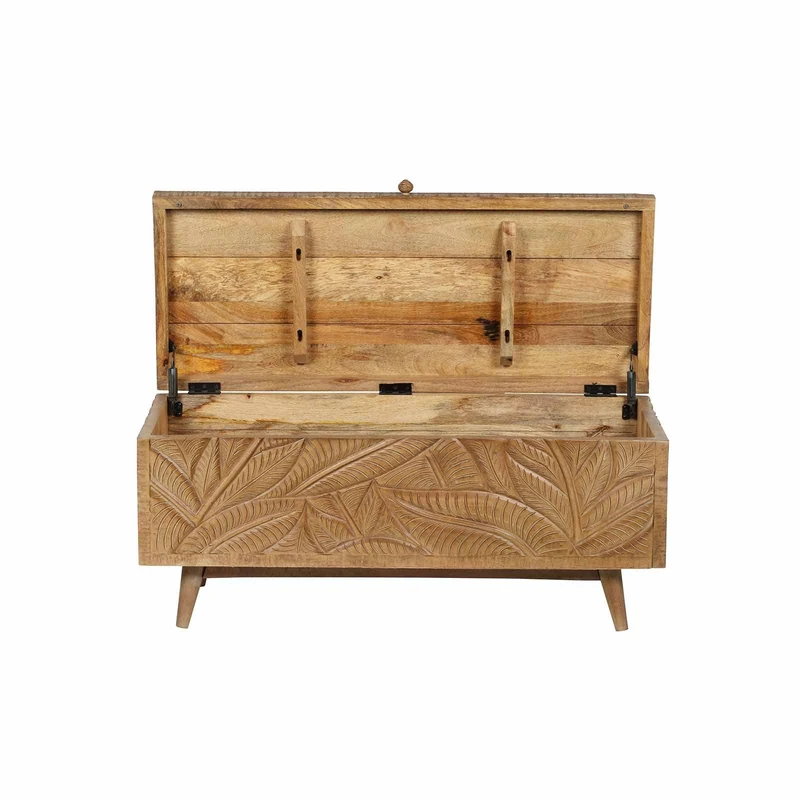 Banc coffre sculpté en bois massif manguier - Floria