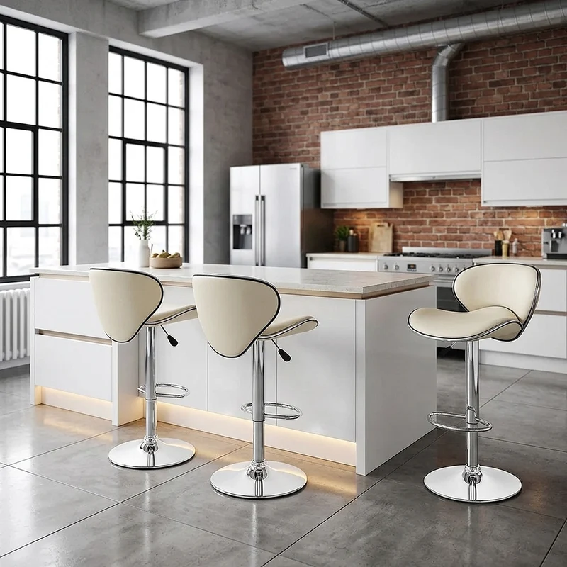 Chaise de Bar Faux Cuir Chrome - Félix Crème