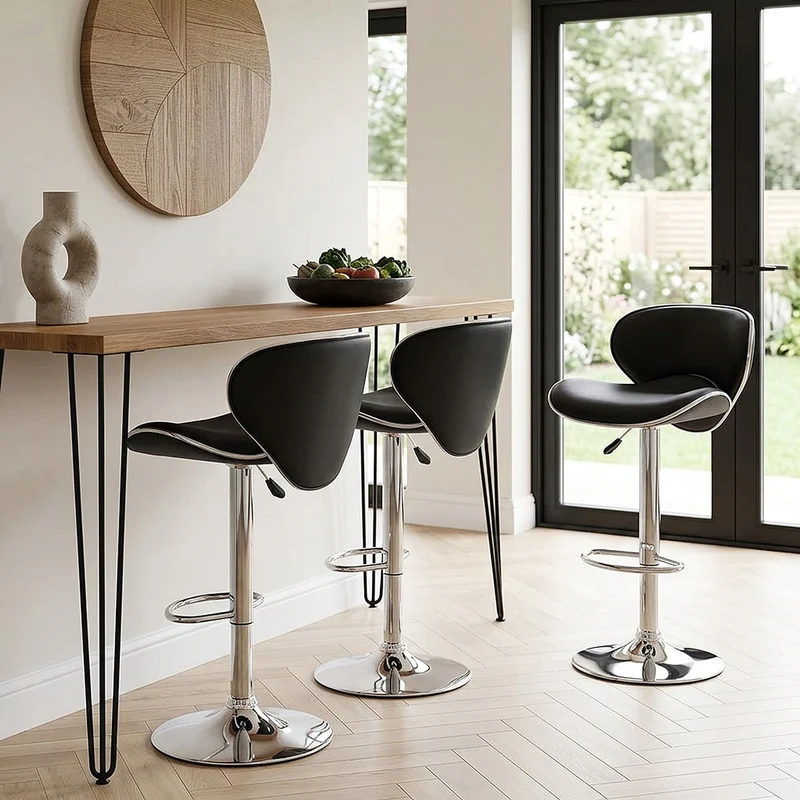 Chaise de Bar Faux Cuir Chrome - Félix Noir