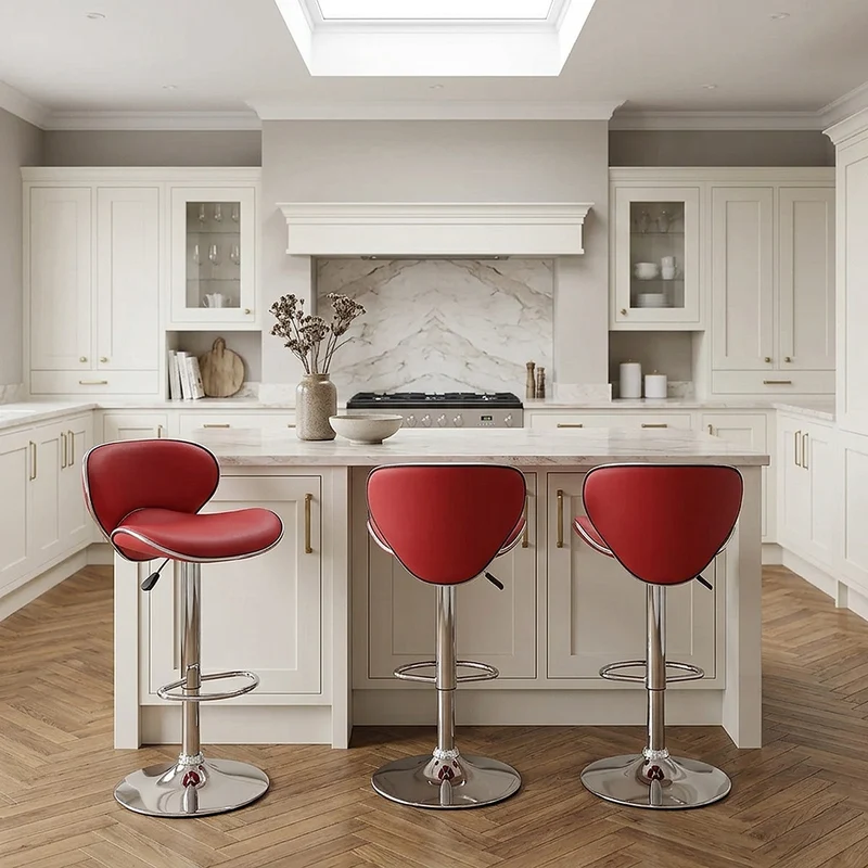Chaise de Bar Faux Cuir Chrome - Félix Rouge