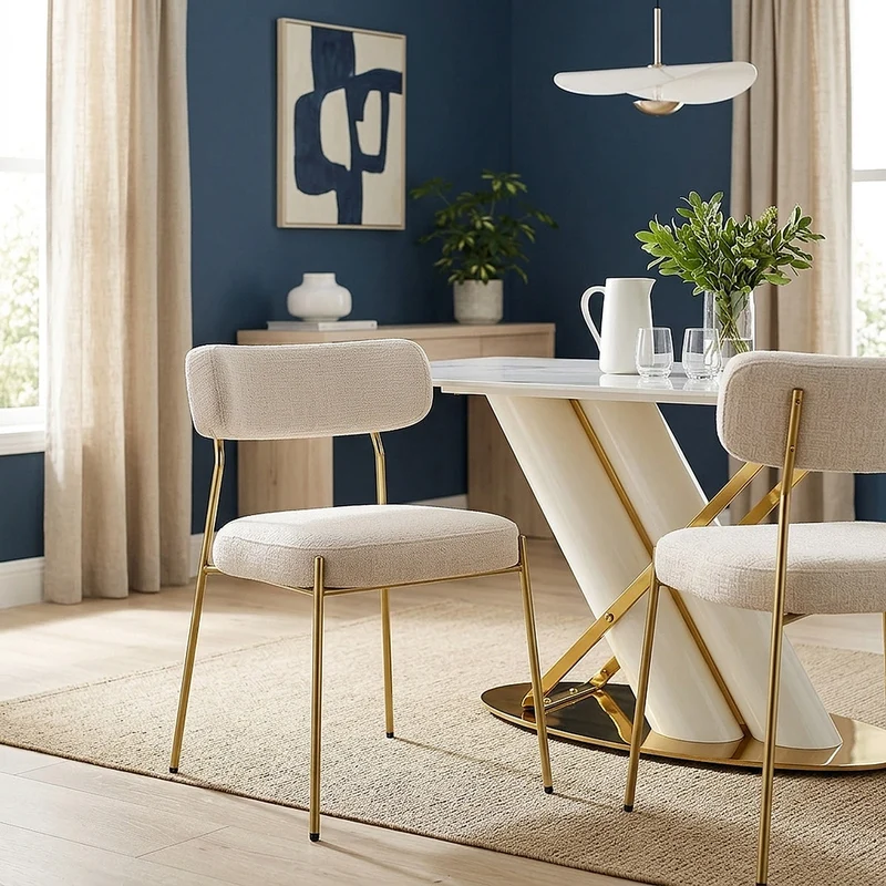 Chaise dorée Tissu - Diana Crème