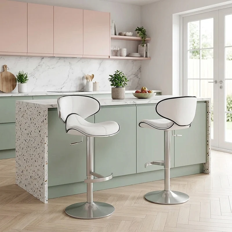 Chaise de Bar Cuir Chrome Brossé - Félix Deluxe Blanc