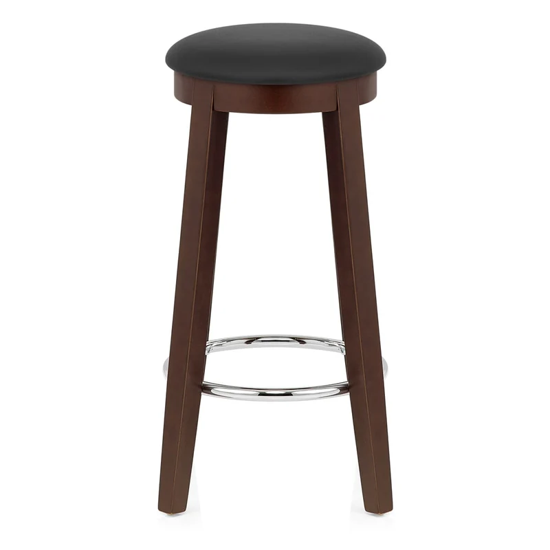 Tabouret de Bar Faux Cuir Bois - Ikon Noyer Noir