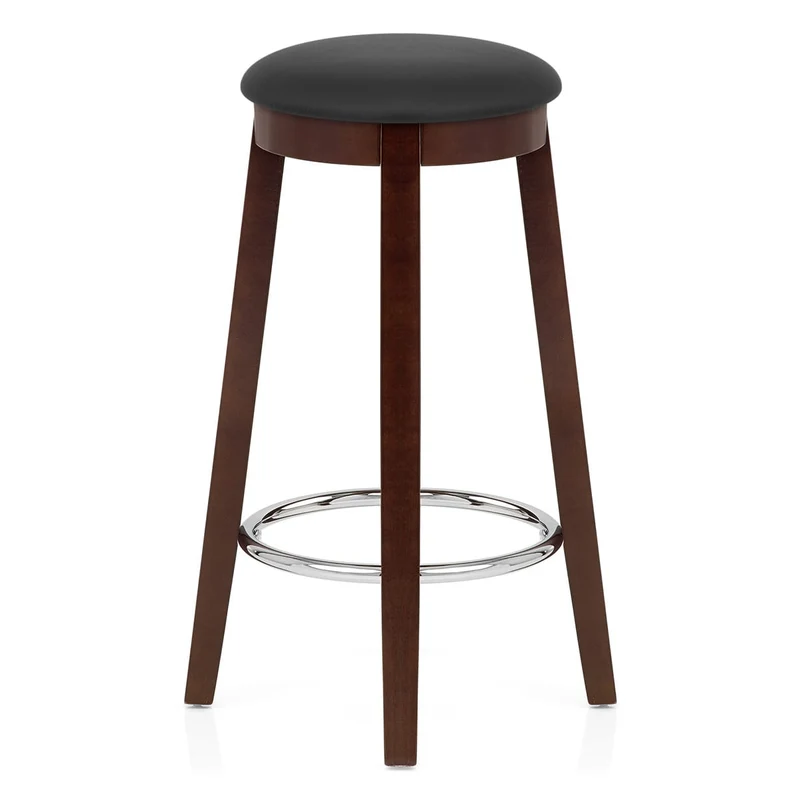 Tabouret de Bar Faux Cuir Bois - Ikon Noyer Noir