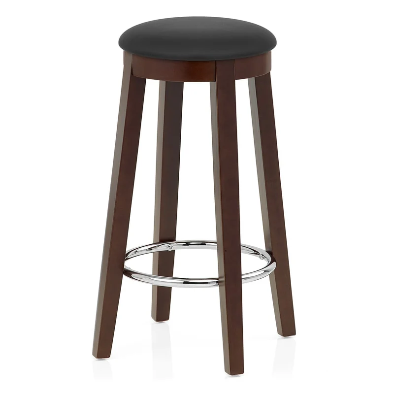 Tabouret de Bar Faux Cuir Bois - Ikon Noyer Noir