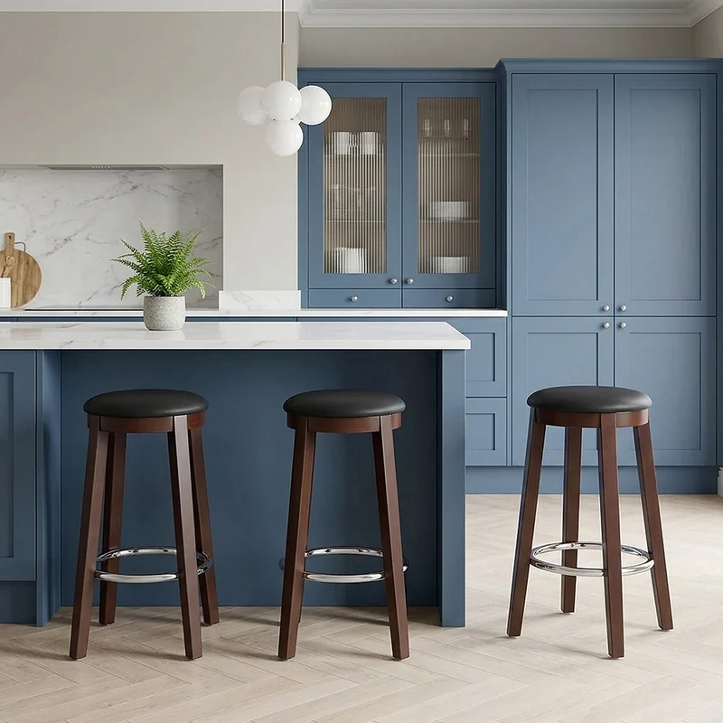Tabouret de Bar Faux Cuir Bois - Ikon Noyer Noir