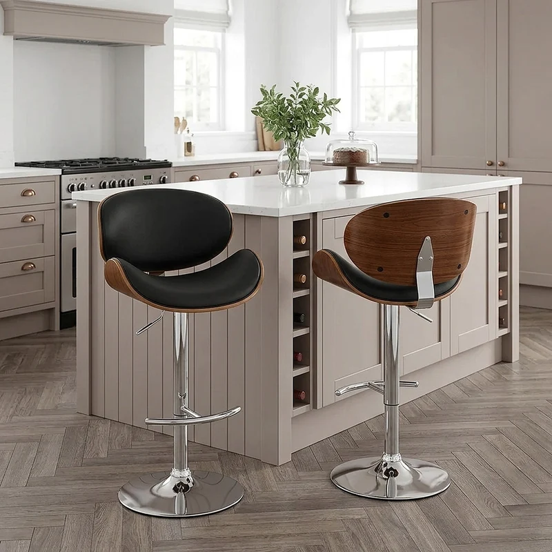 Chaise de bar Faux Cuir Bois - Théo Noir