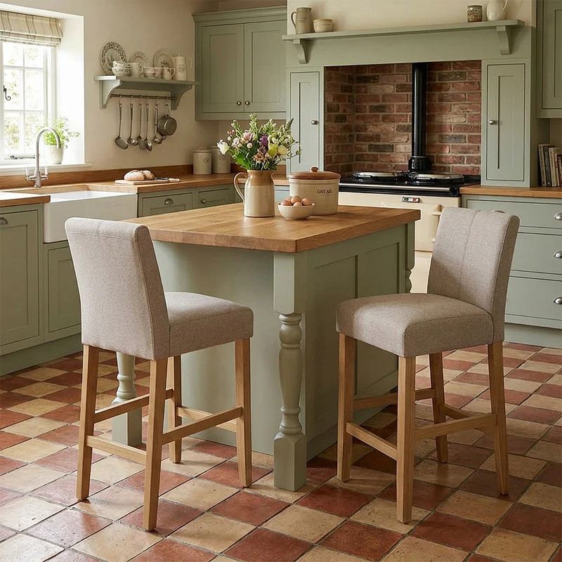 Tabouret de Bar Tissu Bois - Cornell Taupe