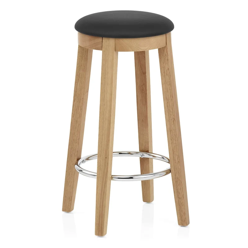 Tabouret de Bar Faux Cuir Bois - Ikon Chêne Noir