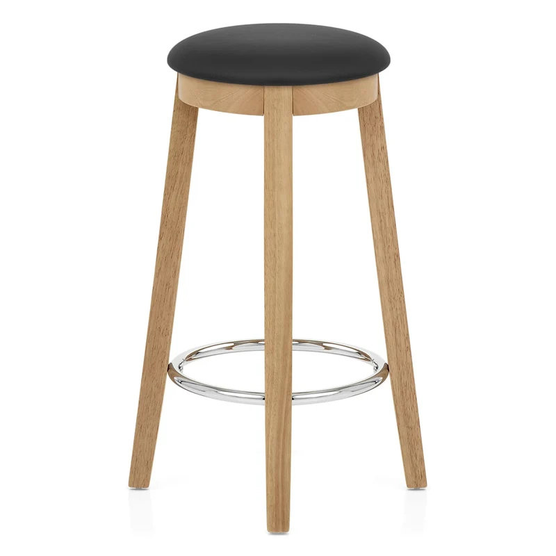 Tabouret de Bar Faux Cuir Bois - Ikon Chêne Noir