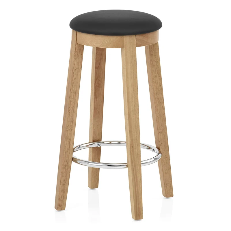 Tabouret de Bar Faux Cuir Bois - Ikon Chêne Noir