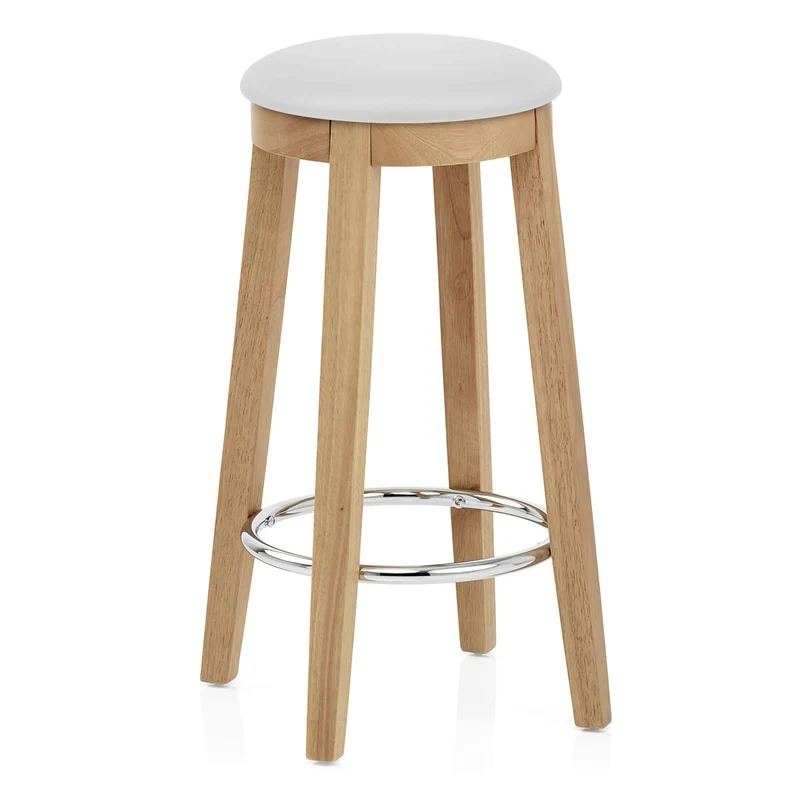 Tabouret de Bar Faux Cuir Bois - Ikon Chêne Blanc