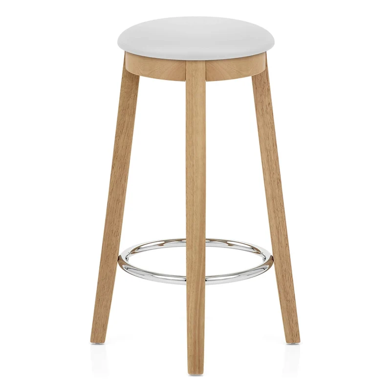 Tabouret de Bar Faux Cuir Bois - Ikon Chêne Blanc