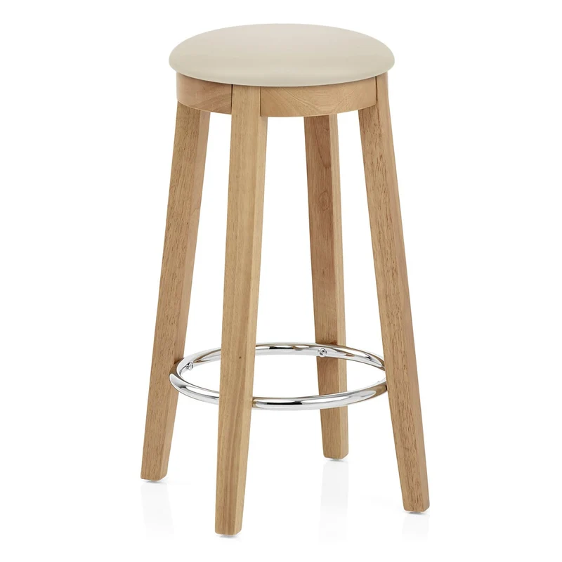 Tabouret de Bar Faux Cuir Bois - Ikon Chêne Crème