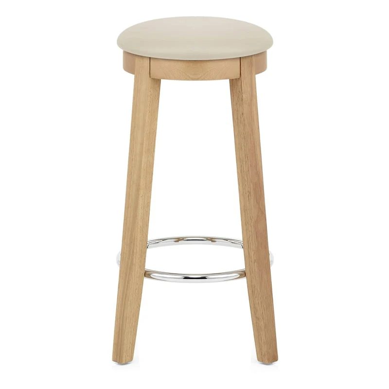 Tabouret de Bar Faux Cuir Bois - Ikon Chêne Crème