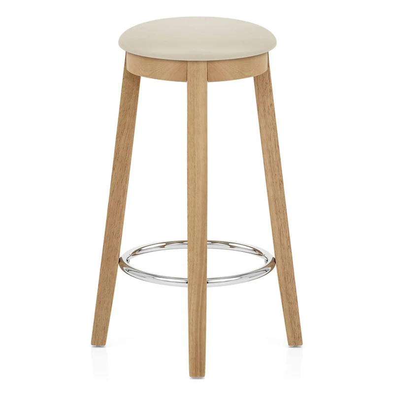 Tabouret de Bar Faux Cuir Bois - Ikon Chêne Crème