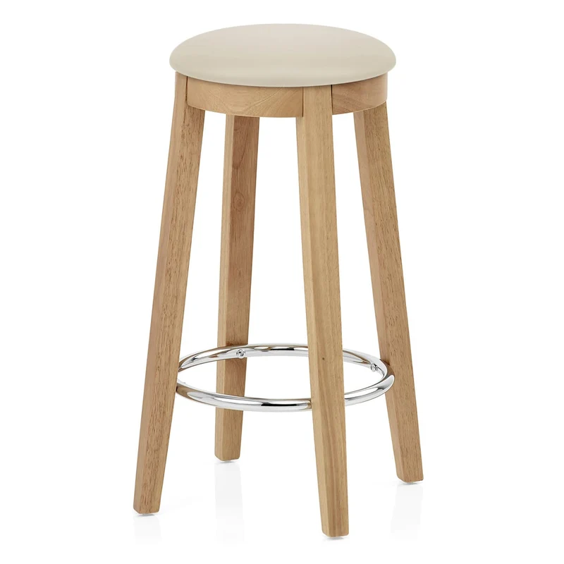 Tabouret de Bar Faux Cuir Bois - Ikon Chêne Crème