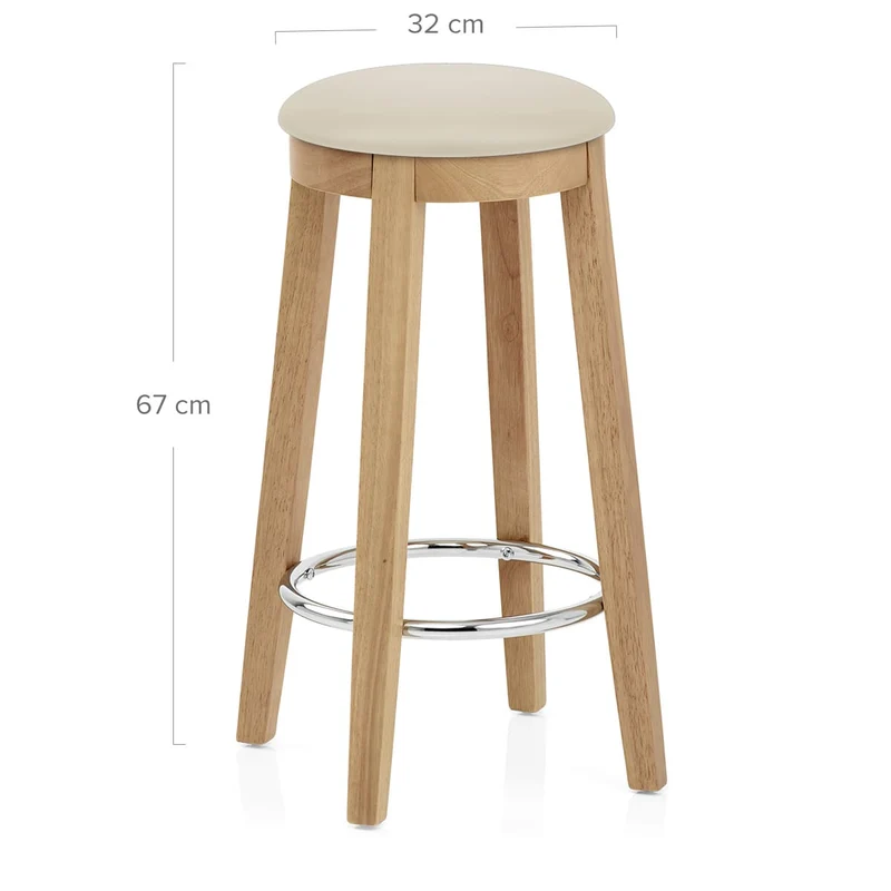 Tabouret de Bar Faux Cuir Bois - Ikon Chêne Crème