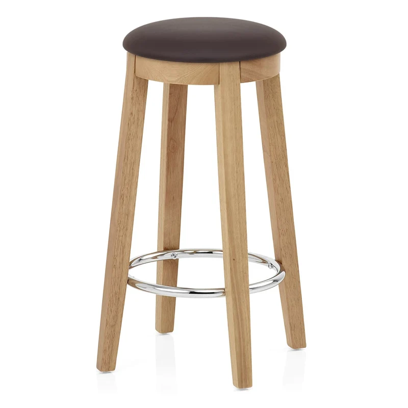Tabouret de Bar Faux Cuir Bois - Ikon Chêne Marron