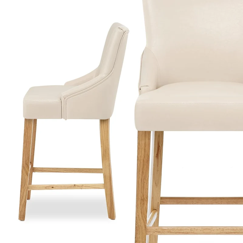 Chaise de bar Faux Cuir Bois - Magna Crème