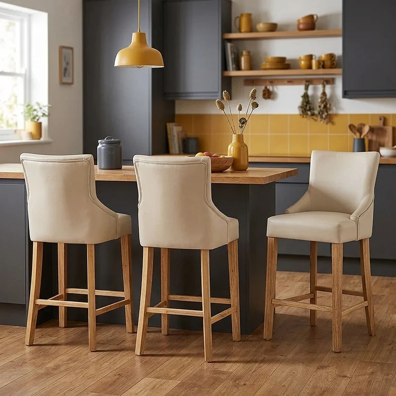 Chaise de bar Faux Cuir Bois - Magna Crème