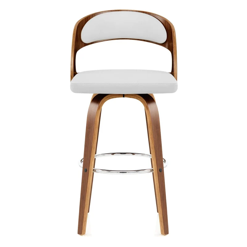 Tabouret Faux Cuir Bois - Alicia Blanc