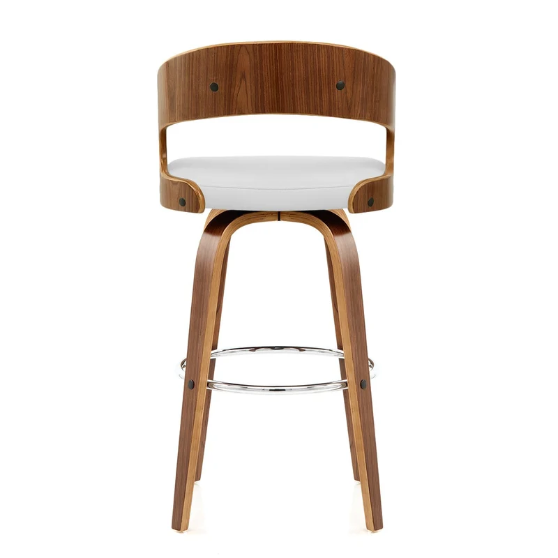 Tabouret Faux Cuir Bois - Alicia Blanc