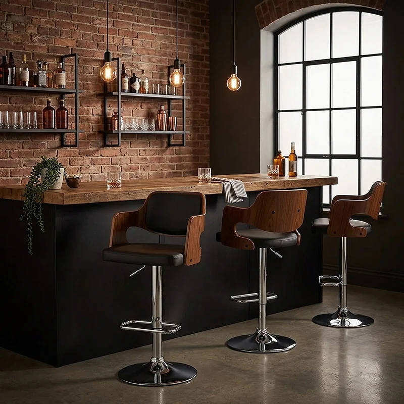 Chaise de Bar Bois Chrome - Amazon Noir
