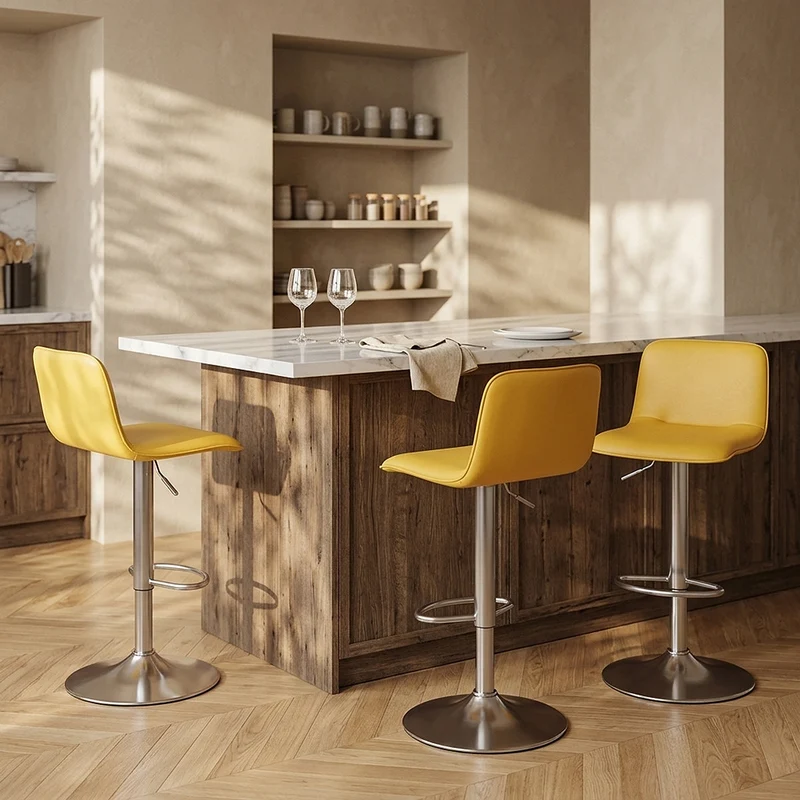 Chaise de Bar Faux Cuir Chrome Brossé - Cape Jaune
