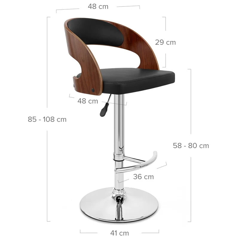 Chaise de Bar Bois Chrome - Eve Noyer Noir