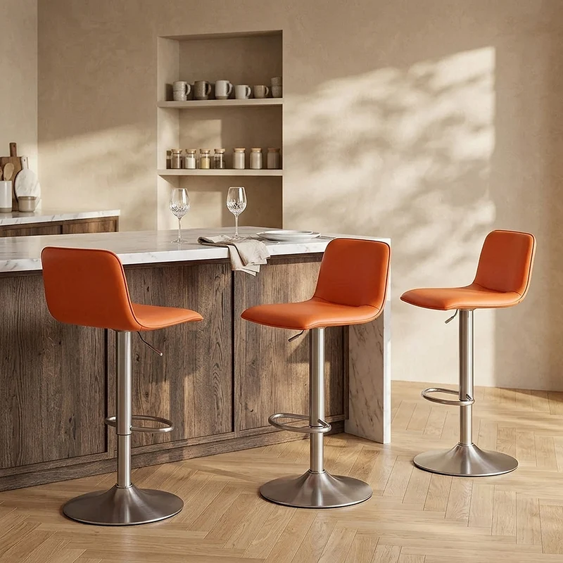 Chaise de Bar Faux Cuir Chrome Brossé - Cape Orange