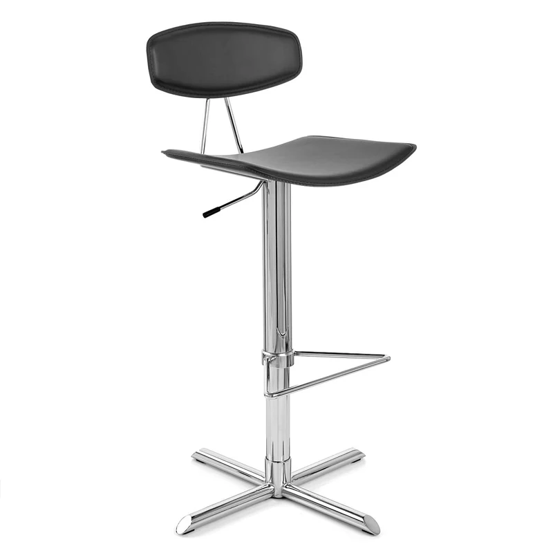 Chaise de Bar Cuir Crouté Chrome - Blade - Noir Noir