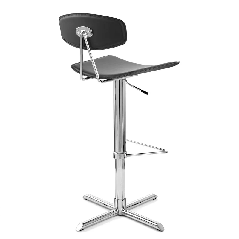 Chaise de Bar Cuir Crouté Chrome - Blade - Noir Noir
