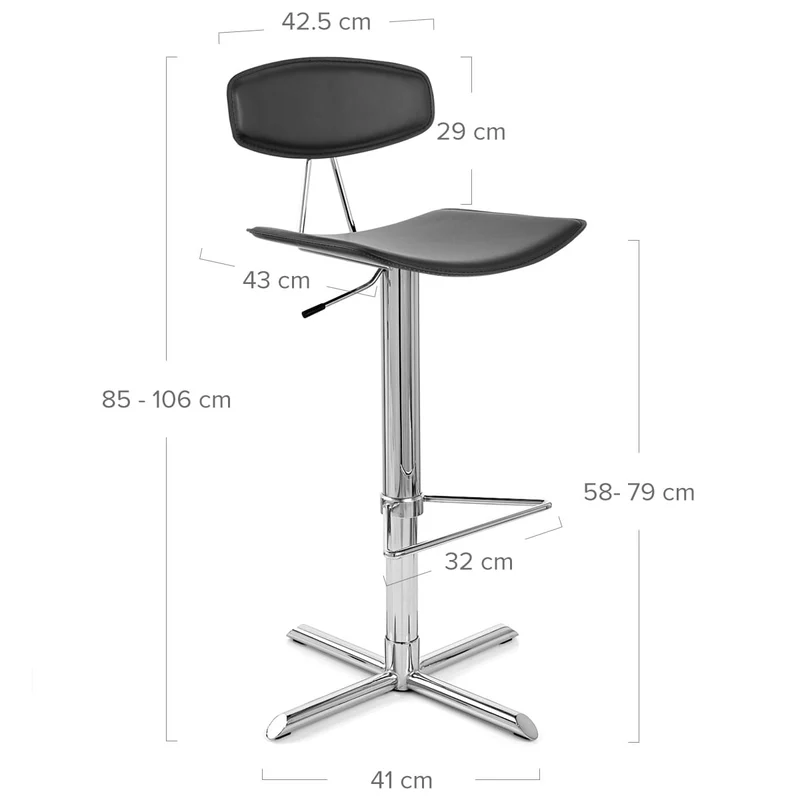 Chaise de Bar Cuir Crouté Chrome - Blade - Noir Noir